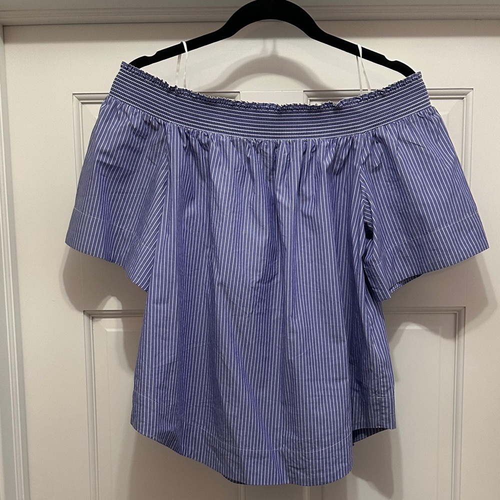 J. Crew Blue Striped Off-Shoulder Blouse